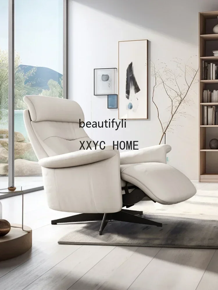 Single Electric Functional Sofa Recliner Lazy Living Room Leisure First Layer Cowhide Leather Rocking Chair