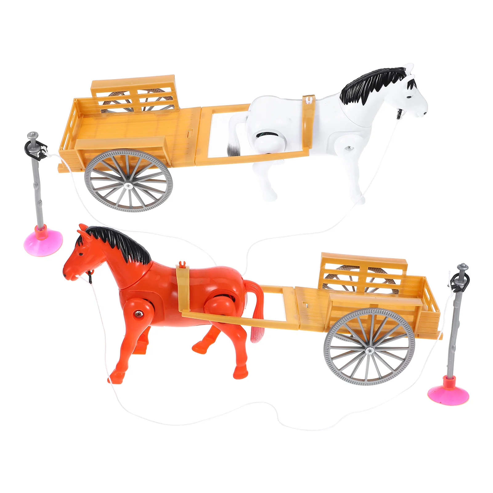 2 Pcs Revolving Toy Plastic Rotating Horse and Cart Toys Miniature Kids Electrical Educational Plaything Puzzle Christmas