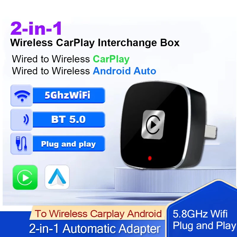 

2in1 Wired to Wireless CarPlay Wireless Android Auto Adapter AI Smart Box Car Intelligent Systems For Car With Wired CarPlay