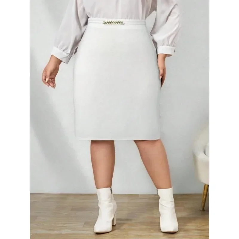 

Plus Size 1XL-5XL New Women's Fashion Mid Length Skirt Slimming-fit High Waisted Trendy Knee Length Ladies Tight Skirt