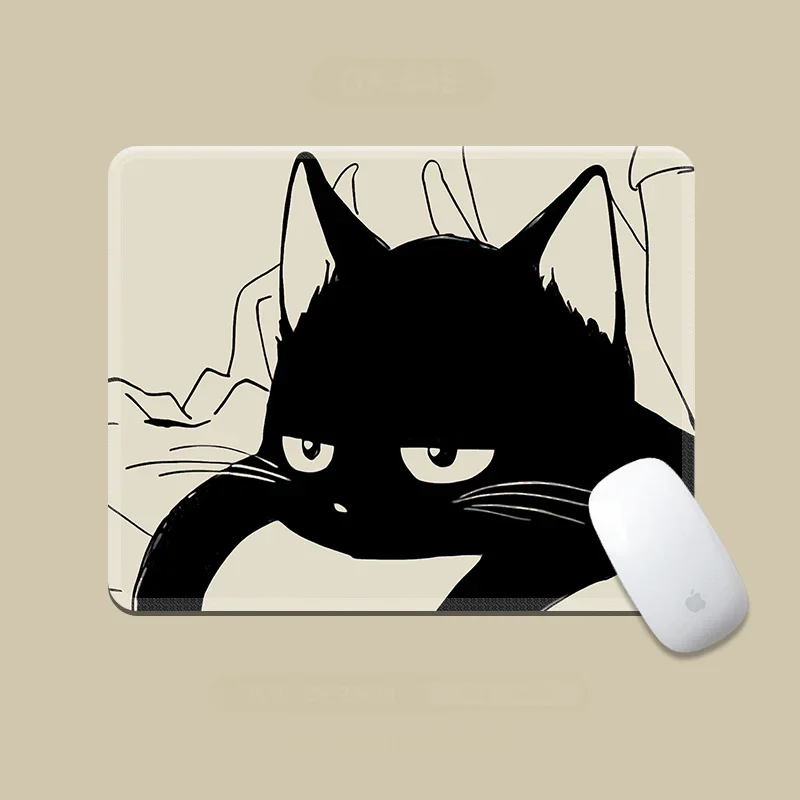 Black Cat Mouse Pad Home Office Accessories Support Laptop Mause Ped Mats Mouse Mat Carpet for Rooms Computer Kawai Table Mat