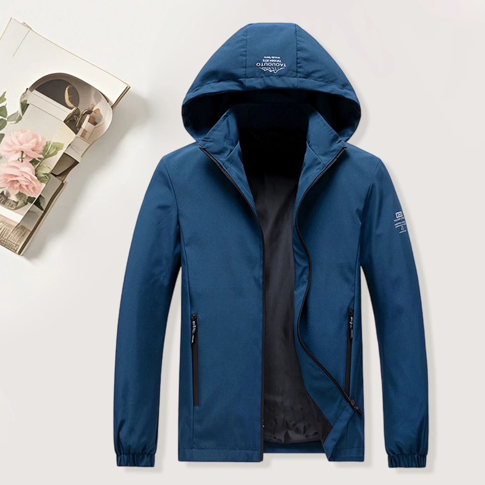 

Men Lightweight Jacket Casual Long Sleeve Hooded Coat with Pockets Sports Outerwear for Fall Winter