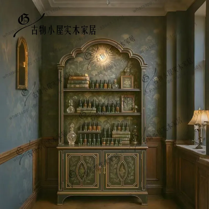 French retro carved wine cabinet/modern high-end light luxury collection cabinet