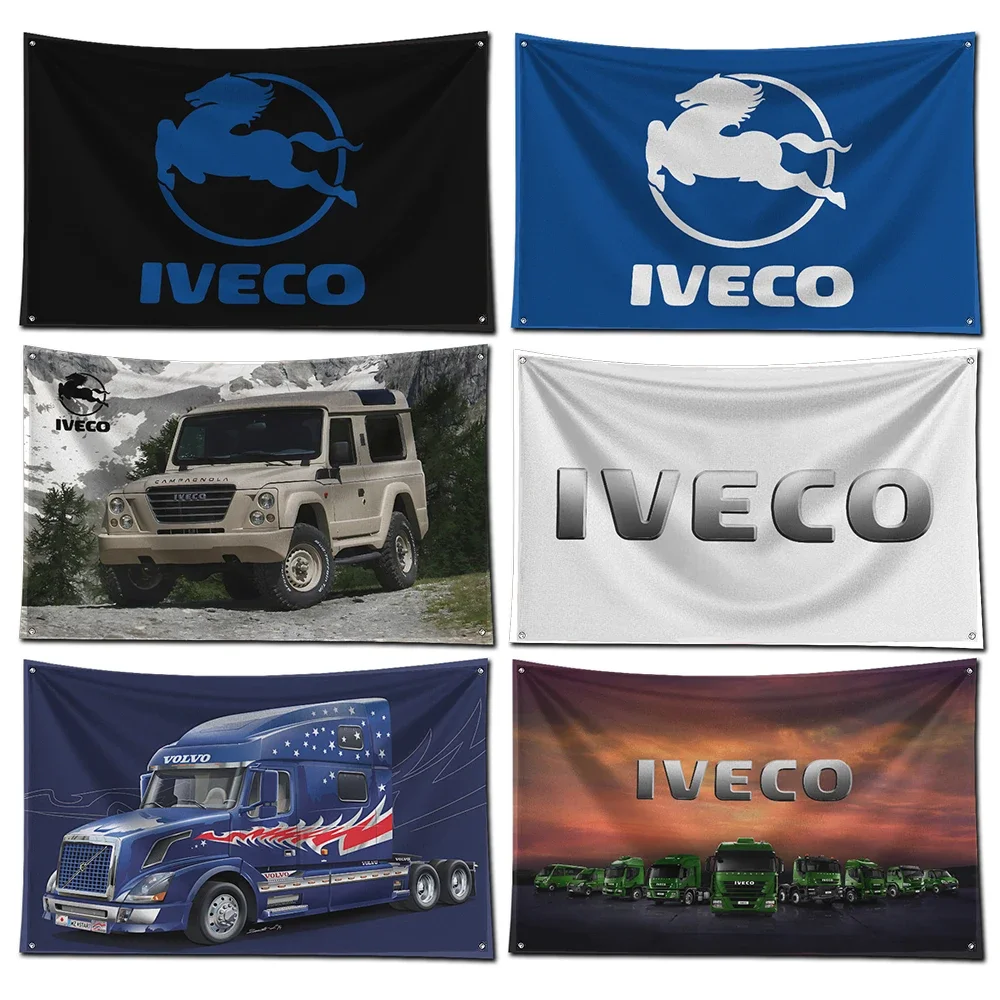 3x5 Ft I-IVECOS CAR Flag Polyester Digital Printing Banner for Garage Wall Art Out Door Decoration With Brass Grommets