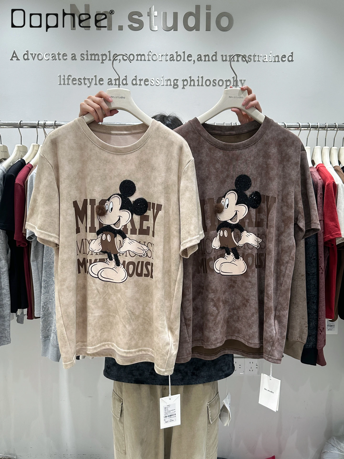 

Heavy Industry Gradient Fashion Short Sleeve T-Shirt Casual Loose Oversized American Style Trendy Brand Top Women's Base Shirt
