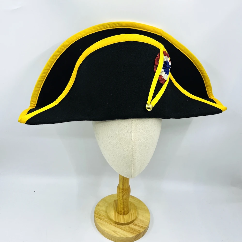 Napoleon French Admiral Captains Bicorne Hat Cosplay Woolen Cap Black Men Adult Prop Accessories