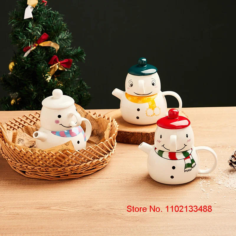 Pot And Cup Combined Snowman Christmas Gift Mug Tea Party Drinking Glass Creative Ceramics Coffee Teapot Teacup Scented Tea Set