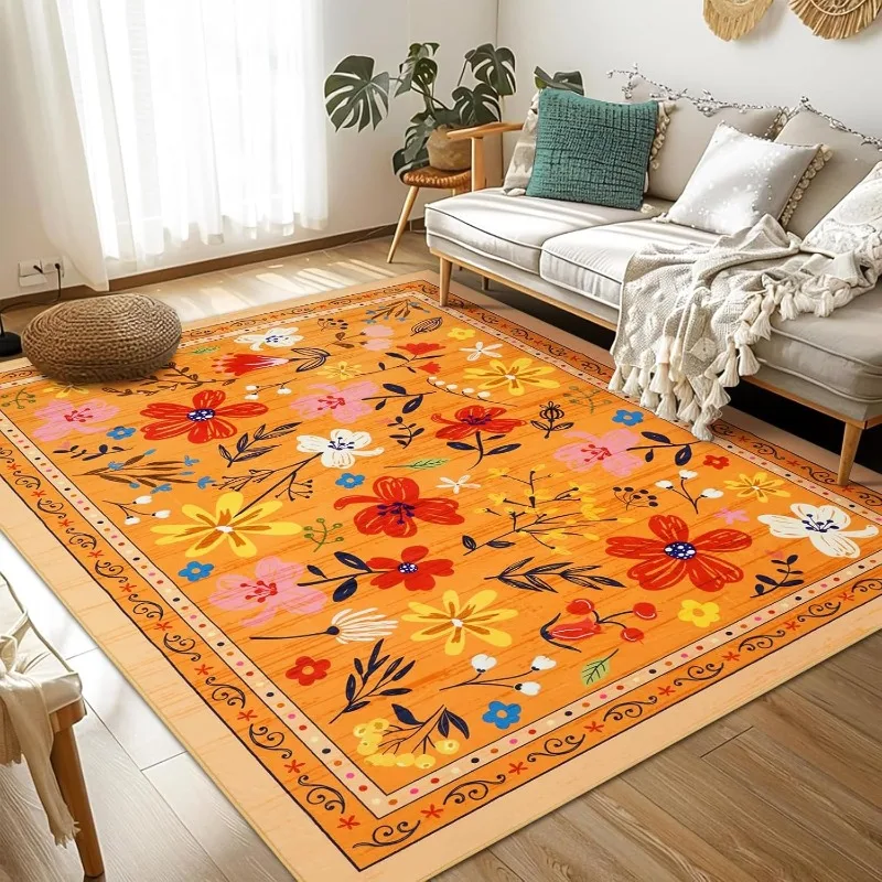 Floral Living Room Carpet Small Fresh IG Bedroom Rug Fashionable Machine Washable Non-slip Sofa Coffee Table Mats Ковер Tapis 러그