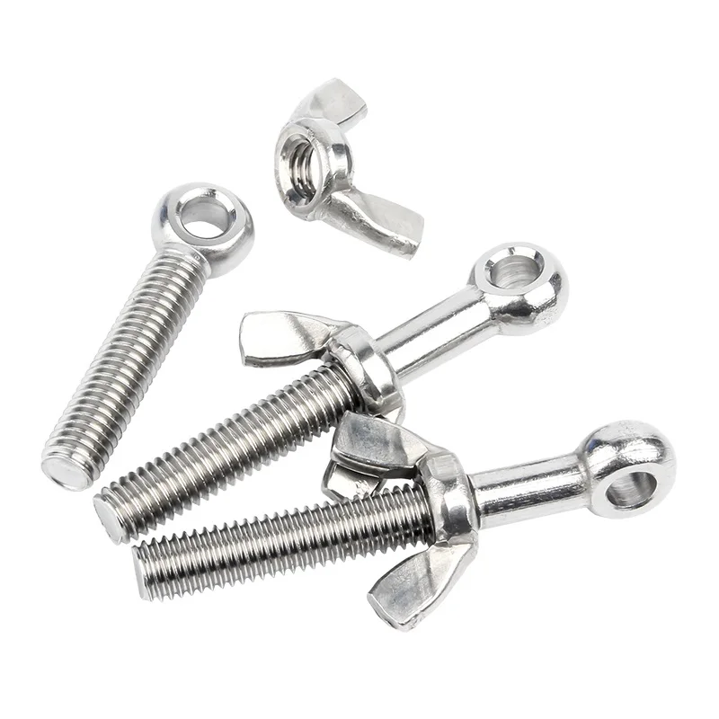 M5 M6 M8 M10 M12 304 Stainless Steel Lifting Eye Bolts Fisheye Slip Hole Screws with Ring Link & Wing Butterfly Nuts Set