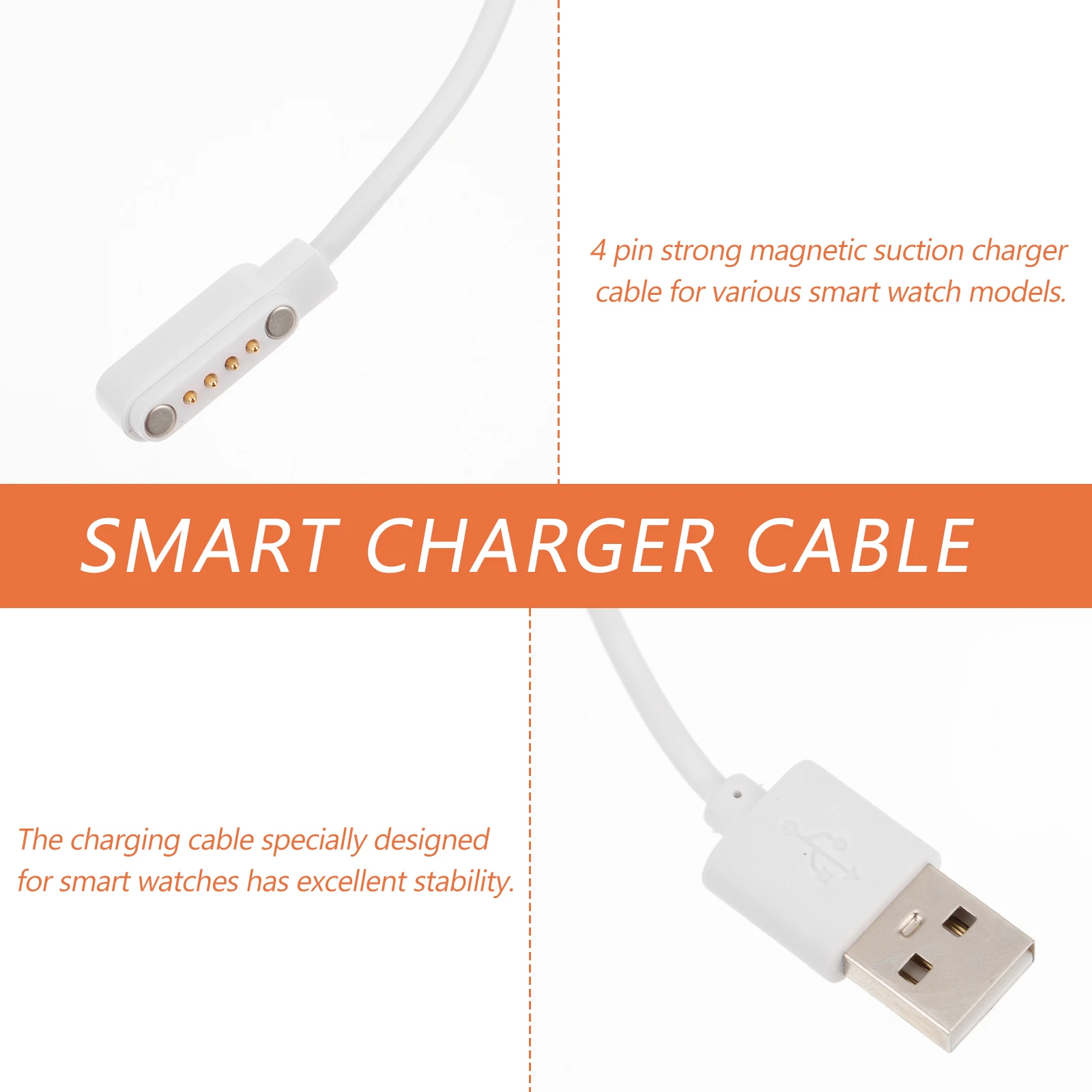 

2 Pcs Magnetic Charging Cable Smart Watch Supplies Suction Cord Strong USB for