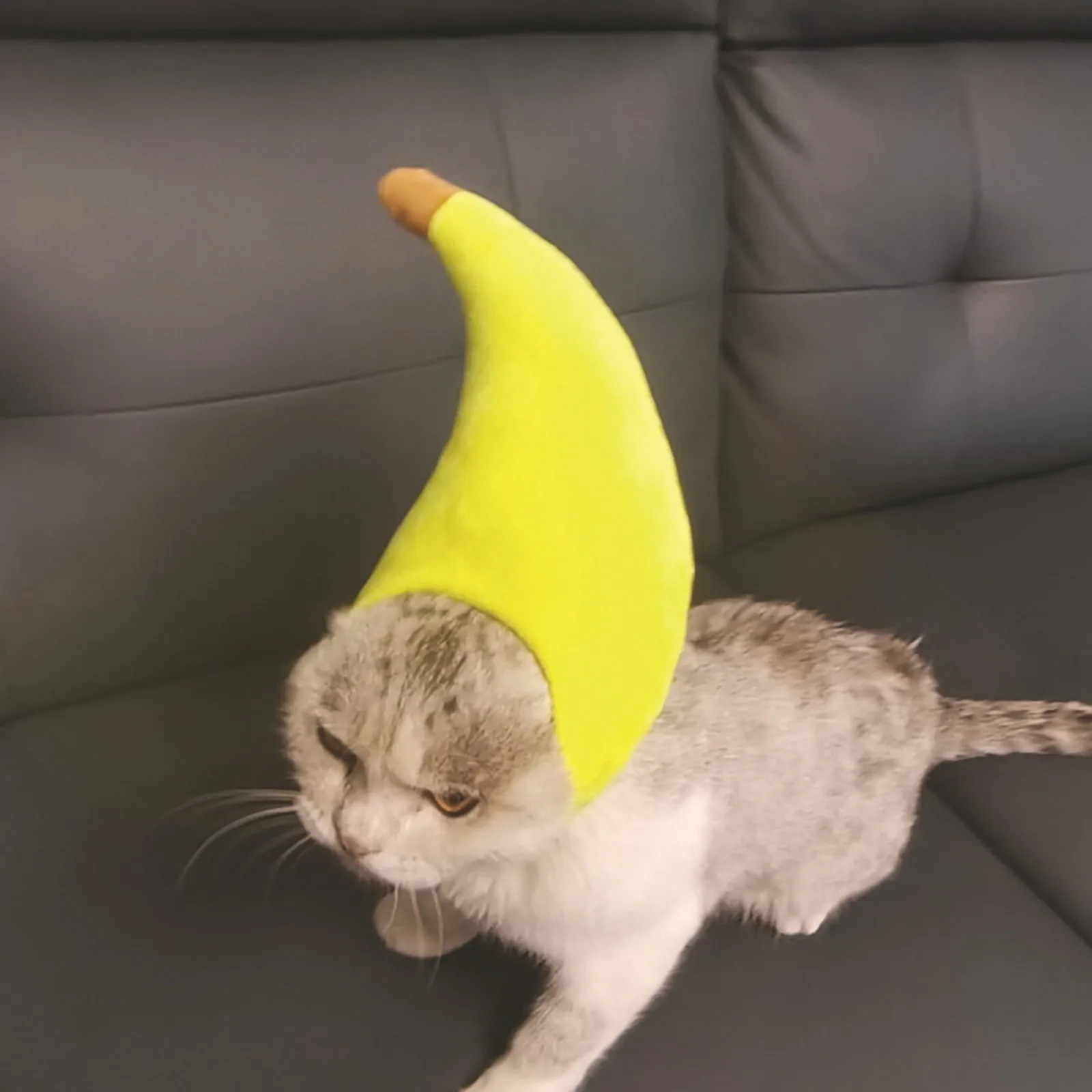 Banana Cat Head Cover Creative Cute Cats Pet Bandana Headwear Plush Cats Cosplay Costumes Banana Headgear Performance Photo Prop