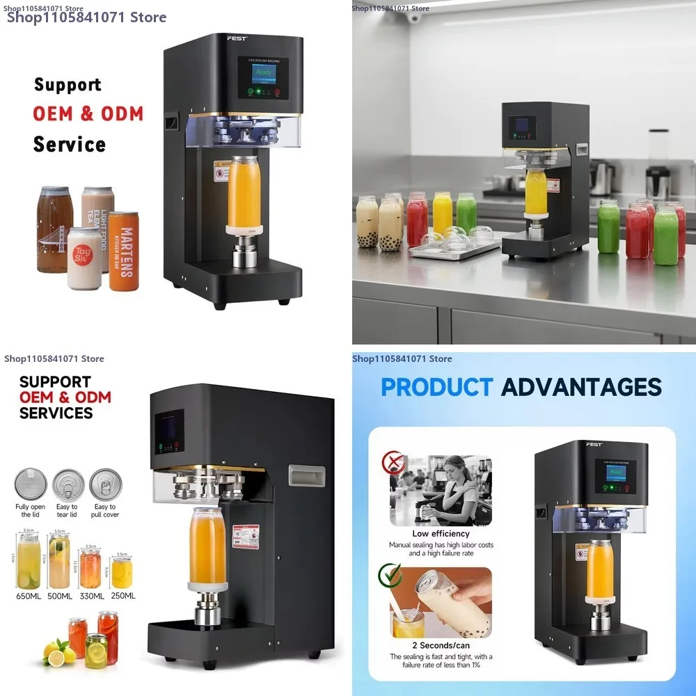 Portable Automatic Can Sealing Machine with Replaceable Base for Bubble Tea Coffee Juice Cans One-Button Simple Sealing