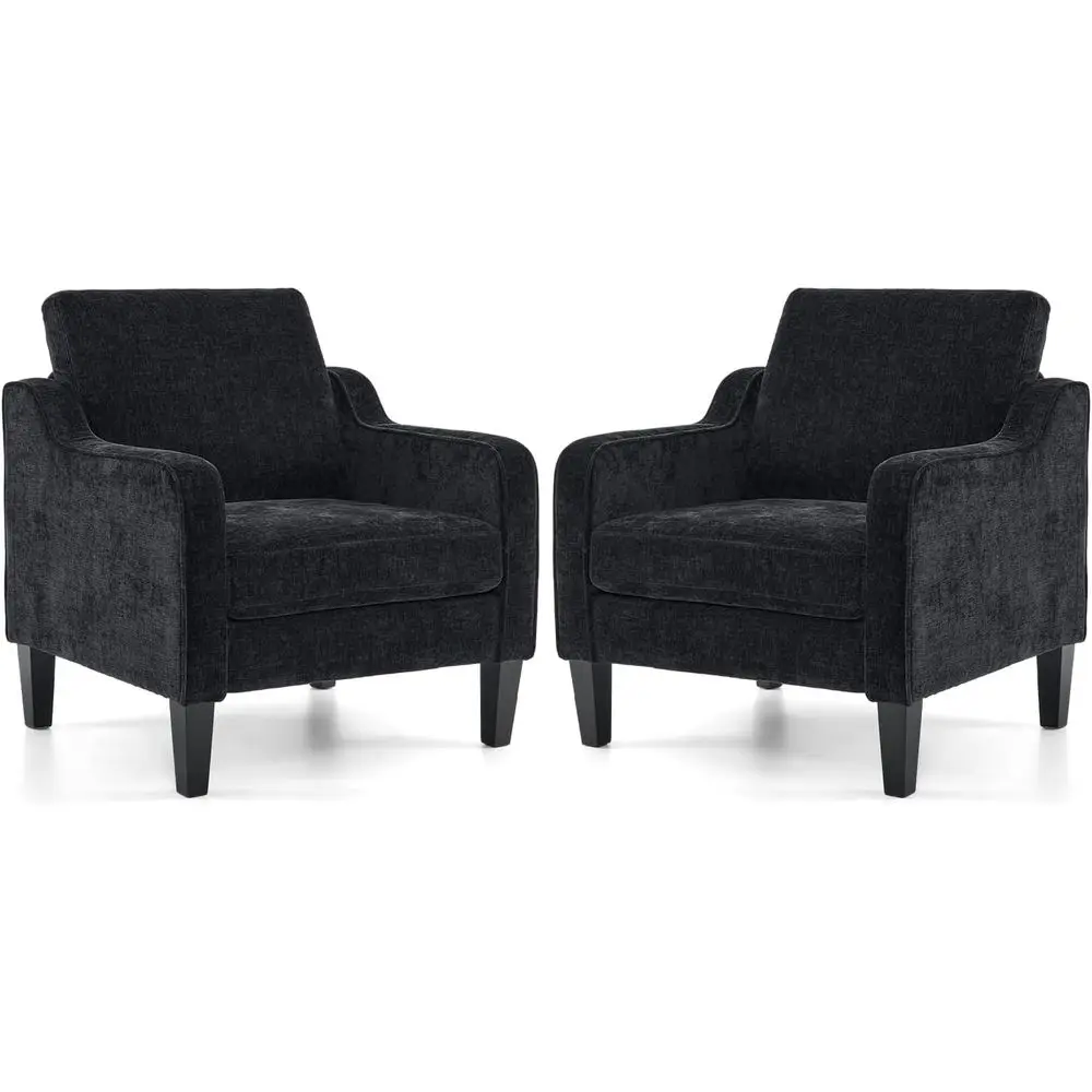 

2-Piece Living Room Chair Set, Black Upholstered Chenille Side Chairs with 5.5 Thick Cushions