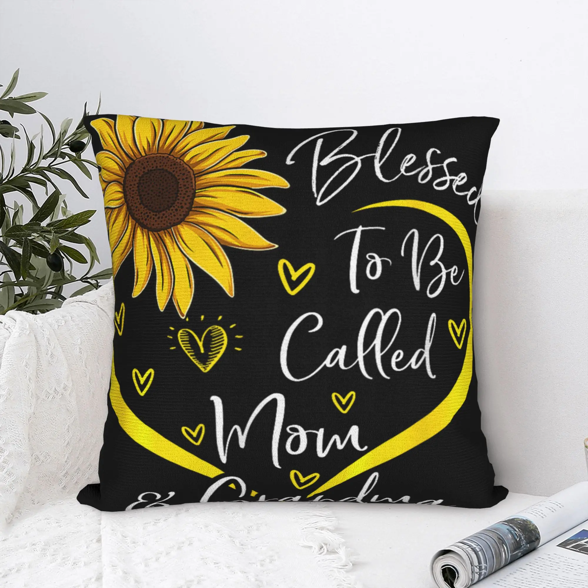 Blessed To Be Called Mom And Grandma Mother's Day Heart Square Pillow Case Cushion Covers Pillowcase for Living Room 45x45cm