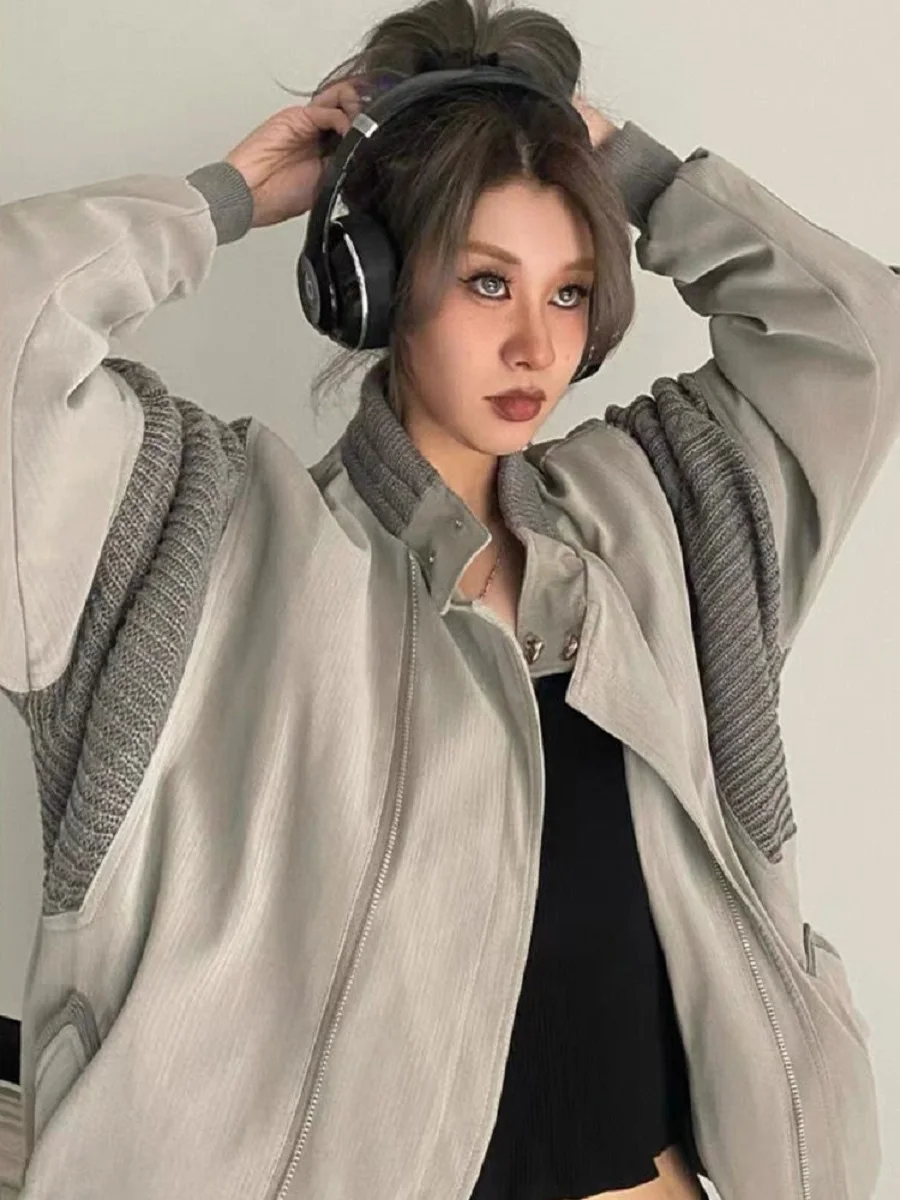 

American Retro Pilot Jacket Women'S Spring Autumn New Loose Slim Design Splicing Niche Baseball Uniform Top
