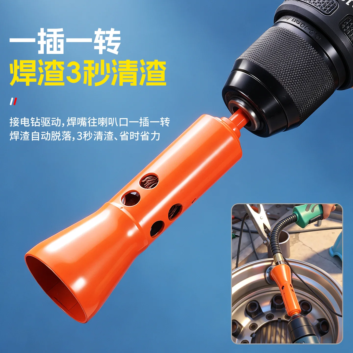 Electric Drill with Large-opening MIG Welding Slag Cleaning Socket, High-temperature Resistant, Thickened, Fast-through Hole