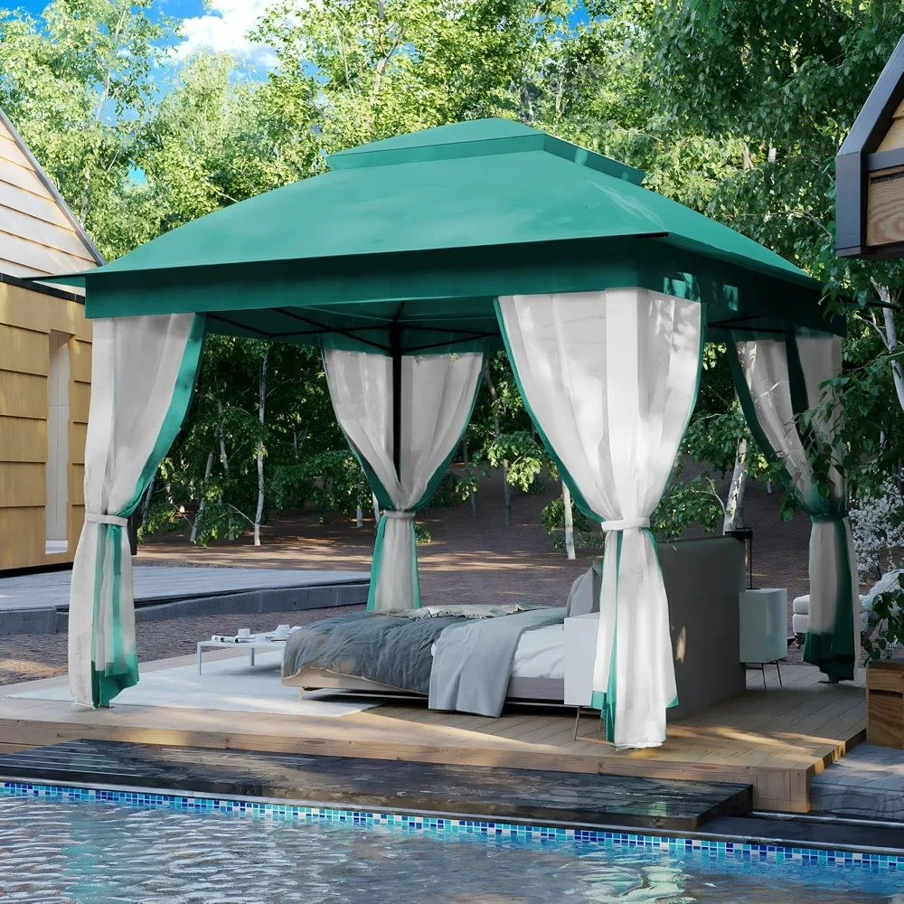 

Pop Up Canopy Tent - 11'x11' Green Gazebo with Mosquito Netting
