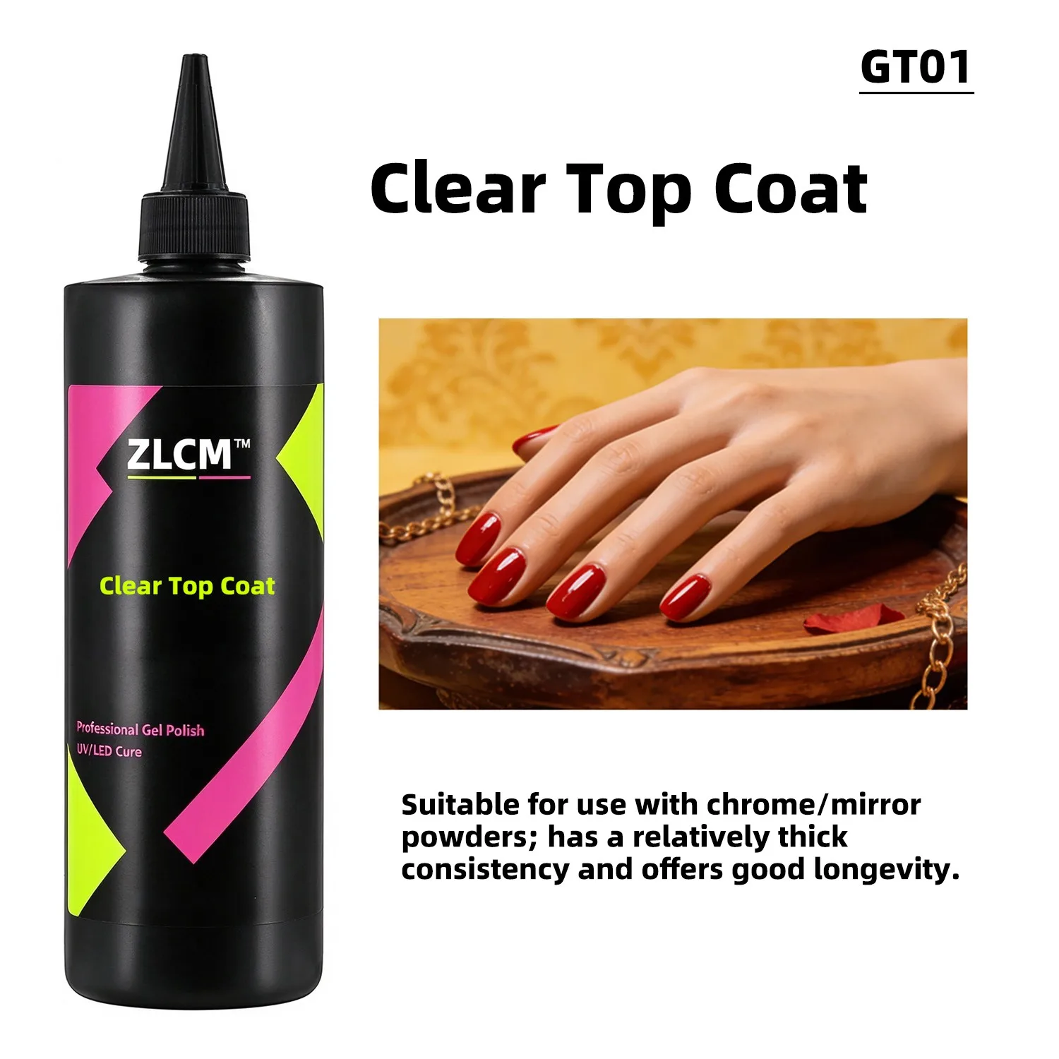 Top Coat, Transparent Soak Off Nail Gel Top Coat, Glossy Protective Layer for DIY Manicure, Requires UV/LED Lamp