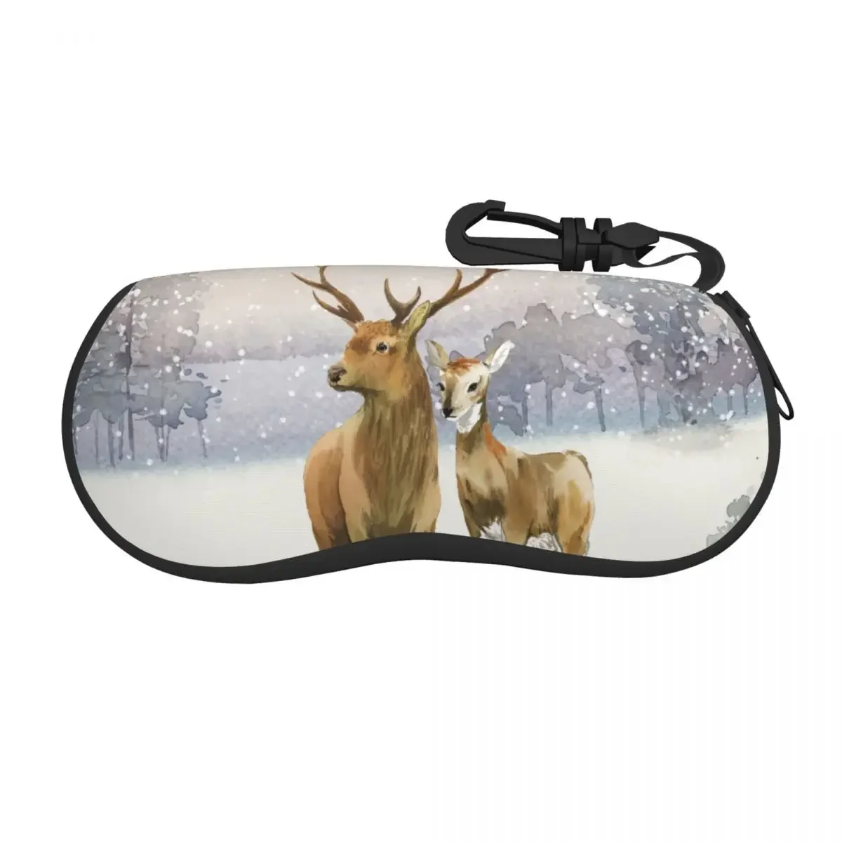 Glasses Case Winter Forest Deer Portable Zipper   Unglasses Cover  Storage 