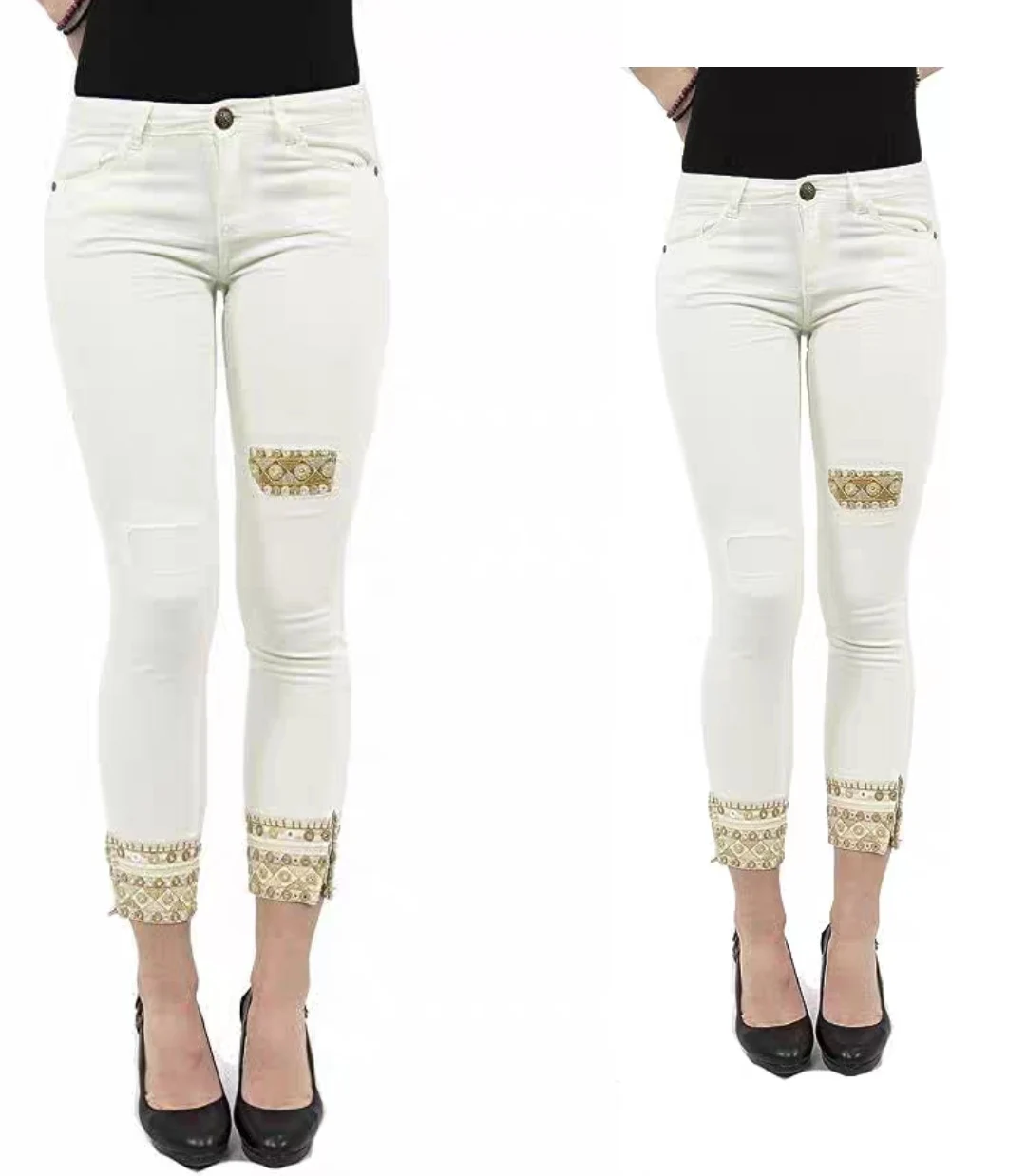 

Foreign trade original single Spanish fashion brand sequined white stretch jeans