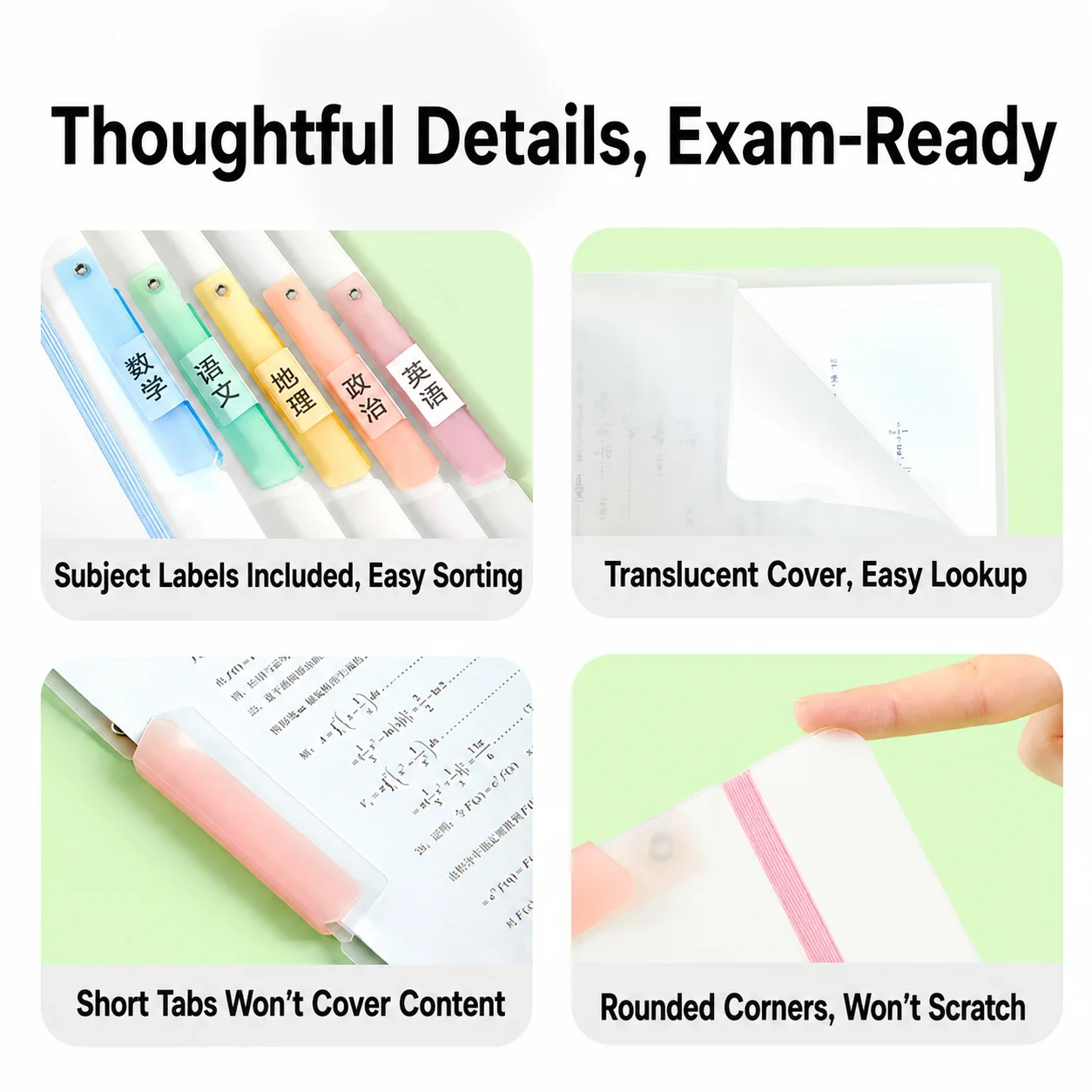 Dossier de classement pour examens, semi-transparent, à double tige rotative, rigide, pour projets.