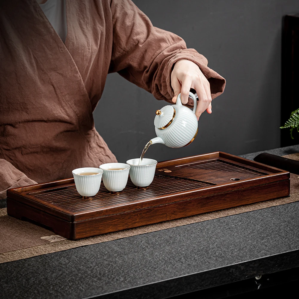 Solid Wood Tea Tray, Bamboo Tea Tray with Water Torage, Drainage Tank, Puer Tea Table, Saucer Drawer Tray for Ceremony