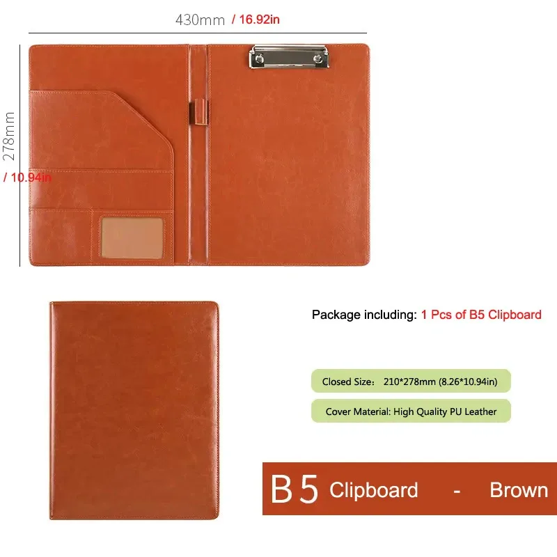 

Mini A5/B5 Padfolio Portfolio Binder Brown Legal Writing Pad Document Organizer Folder for Office School Hotel 7 x 10in