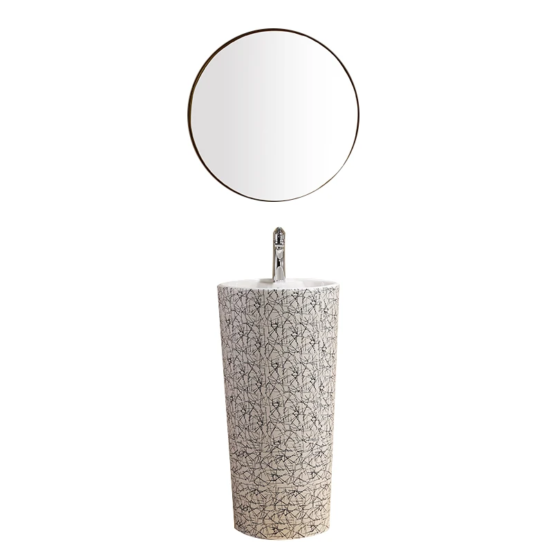 

Nordic column basin integrated hand washing outdoor column face washing ceramic black column floor basin