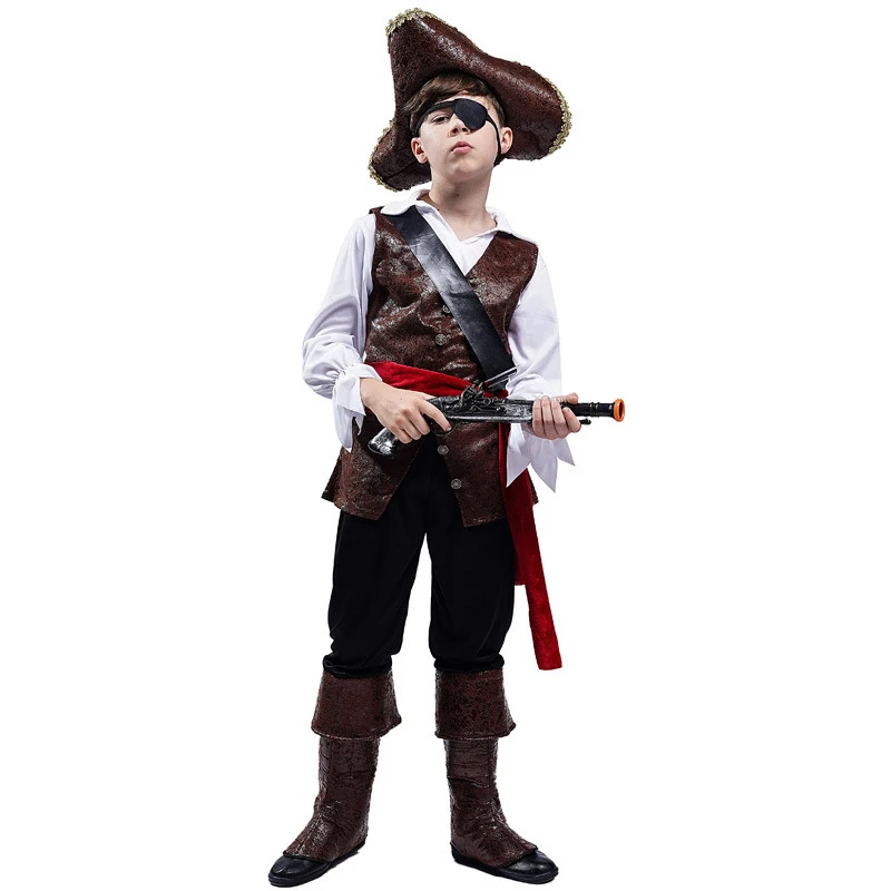 Halloween Kostuum Jongens Pirate Cosplay Pirate Captain Jack Mus Kids Kinderen Purim Kerstfeest Luxe Buccaneer Outfits R