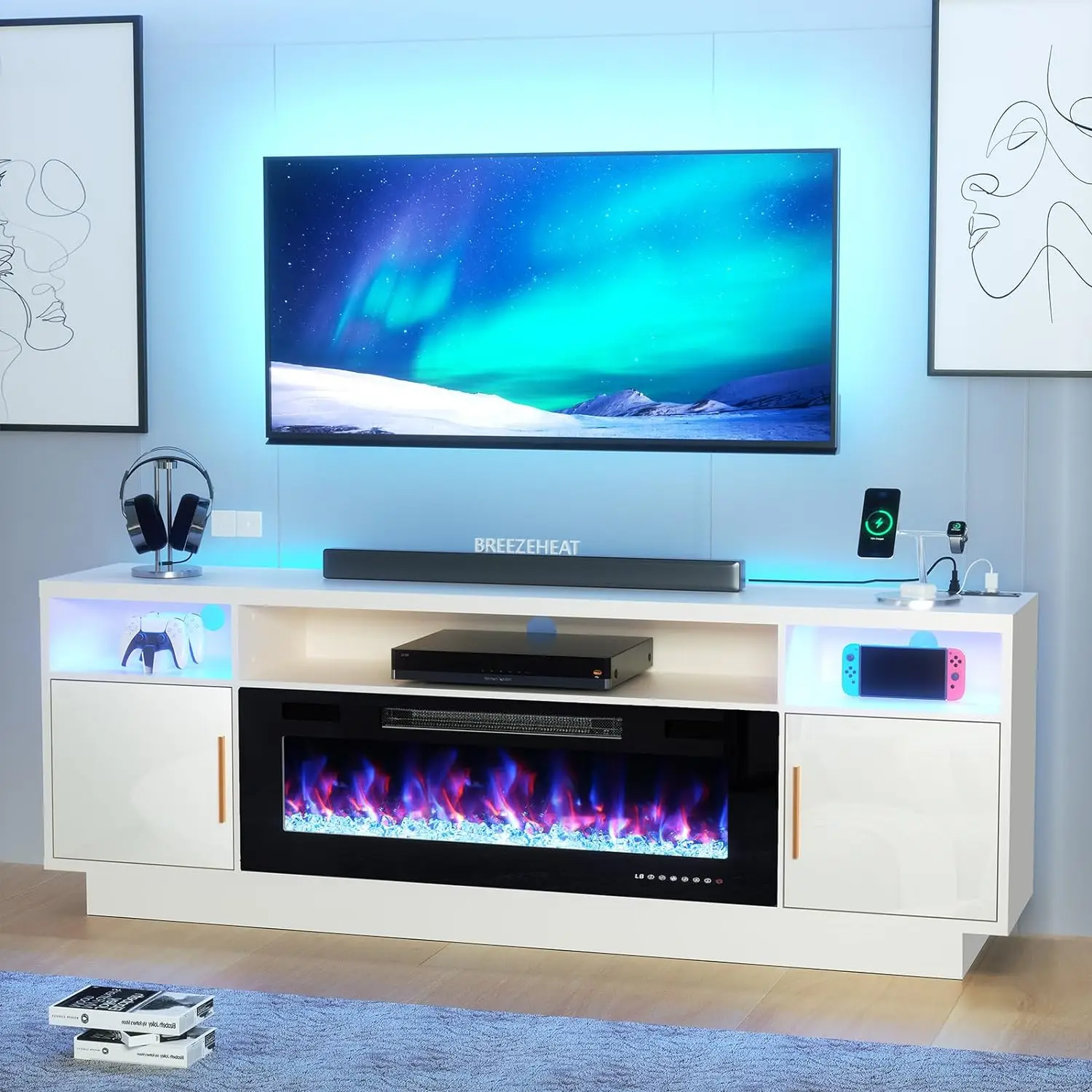 Electric Fireplace TV Stand-Led Entertainment Center-TV Stand with 18''/36