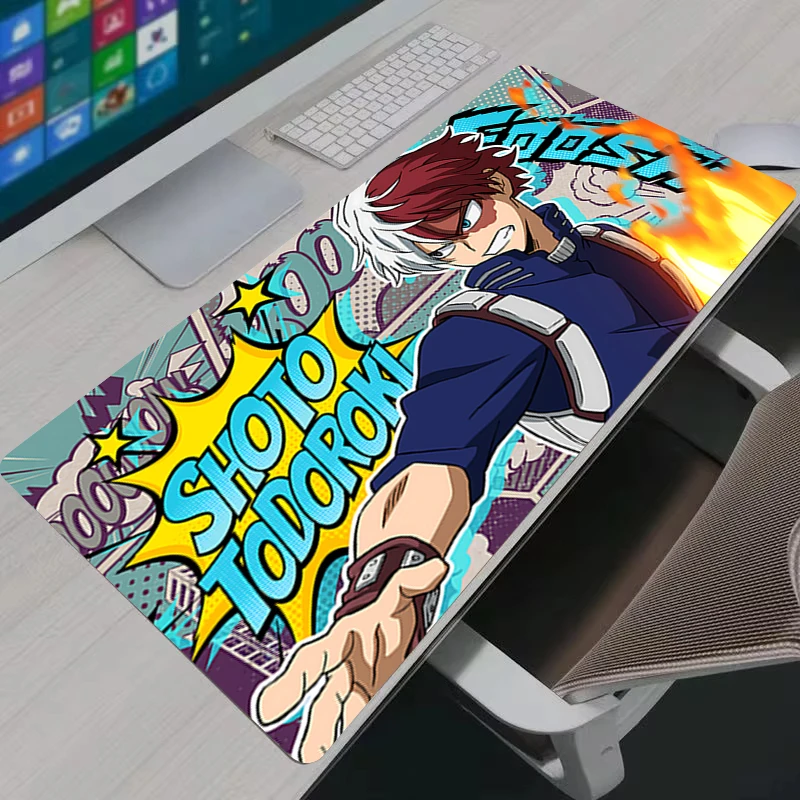 Mauspad Anime My Hero Academia Todoroki Shoto Mousepad Große Tastaturmatte für Gamer Computer Rutschfeste Gummi-Schreibtischunterlage