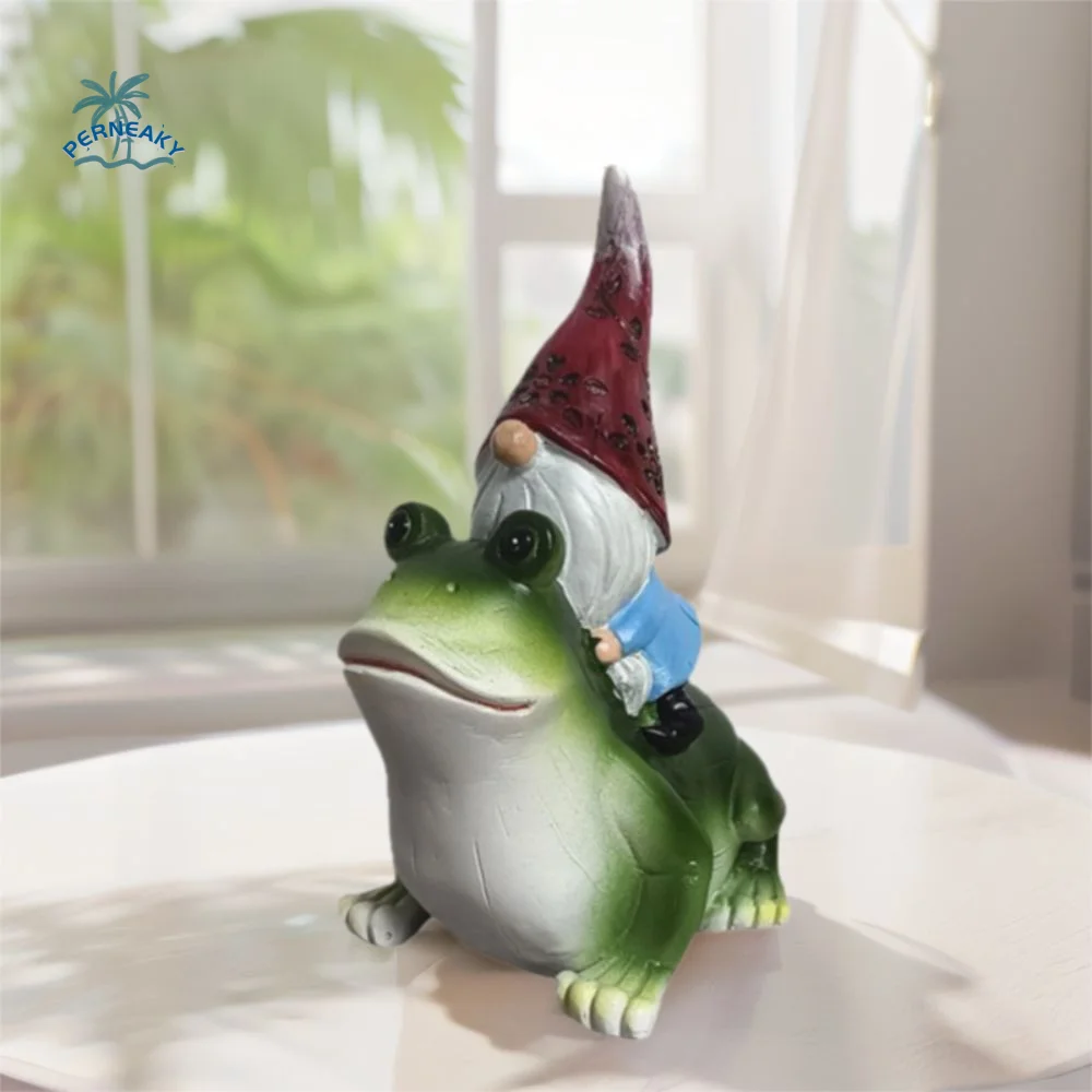 

Cartoon Gnome Riding Frog Statue Resin Crafts Handmade Garden Gnomes Figurine Funny Dwarf Sculpture For Gardens Courtyards