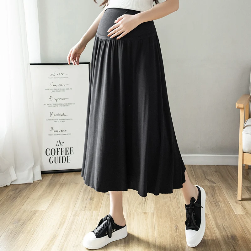 2322# Summer Thin Soft Modal Maternity Skirts Elastic Waist Belly Loose Full-Skirted Bottoms For Pregnant Women Pregnancy Casual