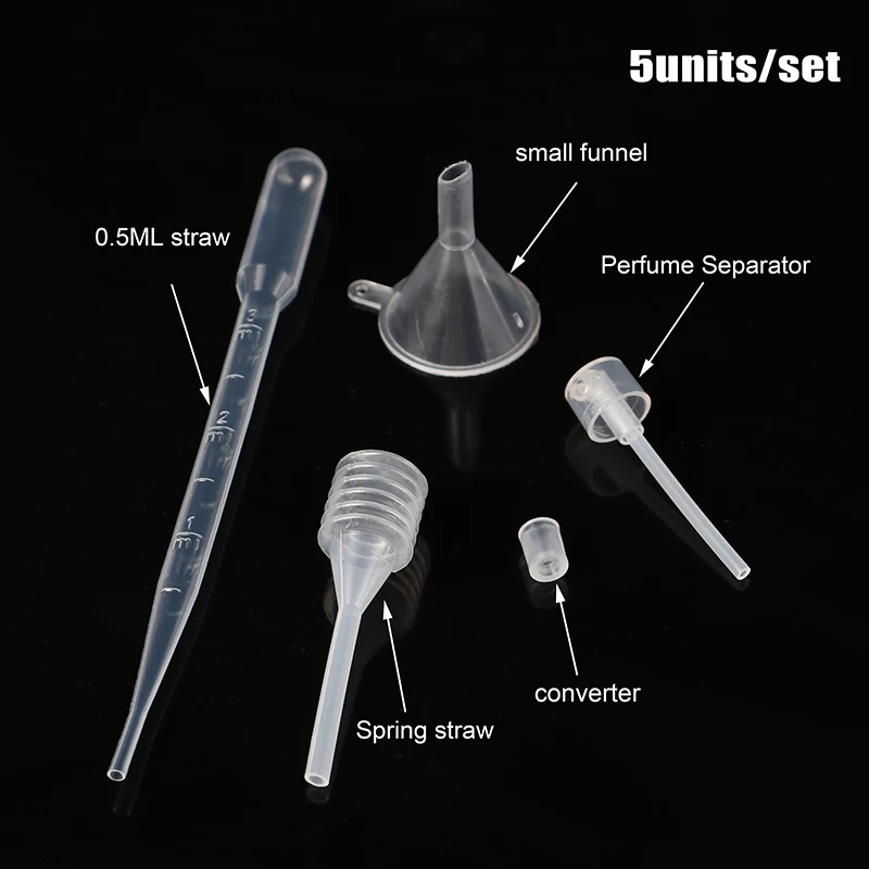 5units/Set Perfume Refill Tools Set Plastic Diffuser Syringe Straw Dropper Funnel Spray Dispensing Required Cosmetic Tools