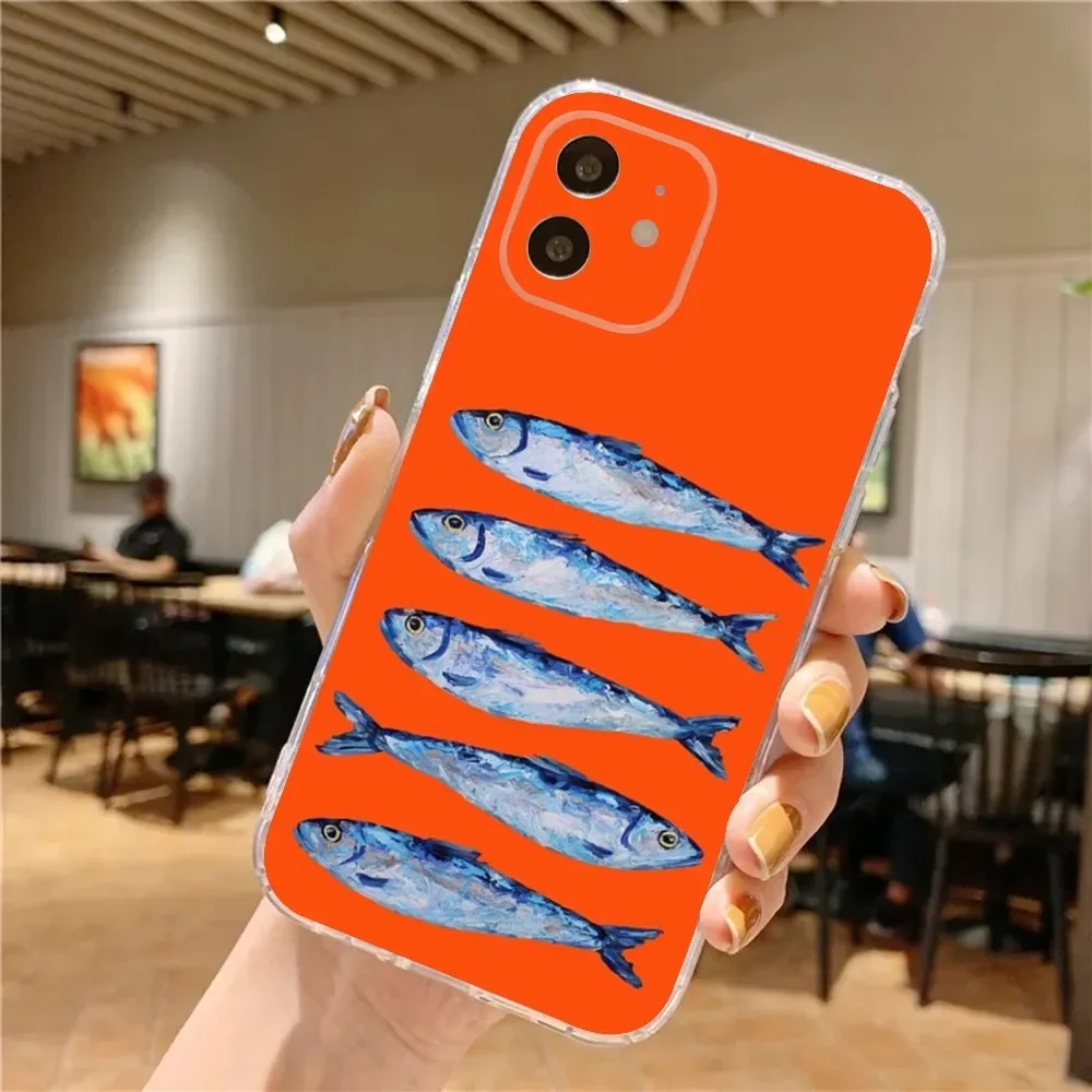 Custodia per telefono con sardine divertenti per iPhone 16 15 14 13 12 11 Pro Max Mini X XS SE 7 8 Plus 16E Cover morbida in silicone antiscivolo antiurto