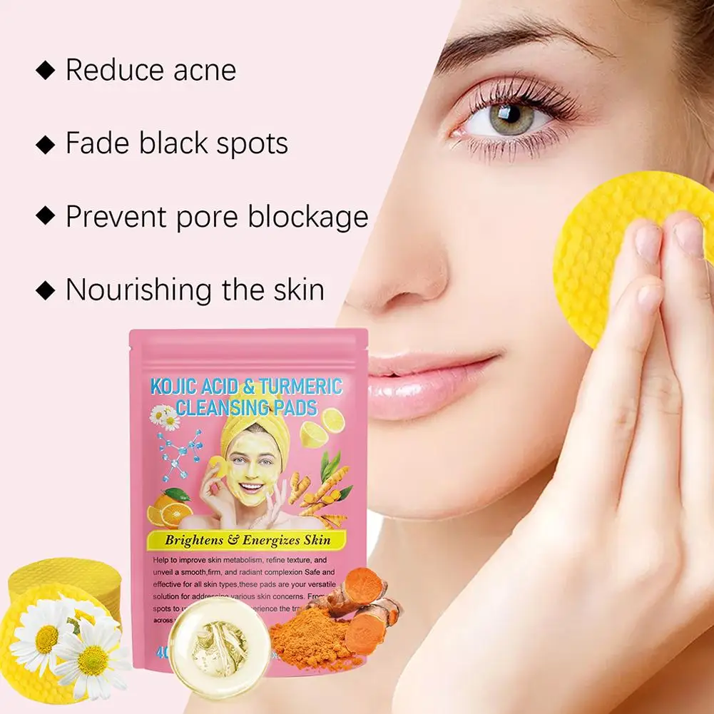 40/50pcs Kojic Acid Turmeric Cleansing Pads Curcuma Longa Root Facial Sponges Exfoliating Pads Daily Cleansing Skin Care Product