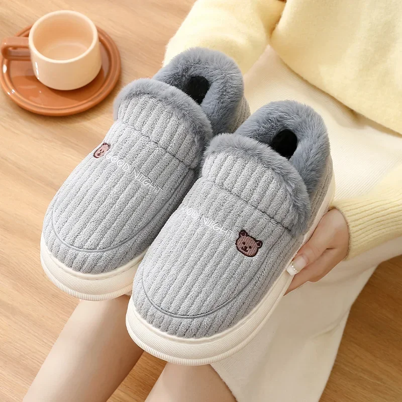 Big Size 48 49 Women Men Winter Autumn Warm Slippers Thick Plush Platform Furry Slides Soft Non Slip Flats Bedroom Couples Shoes