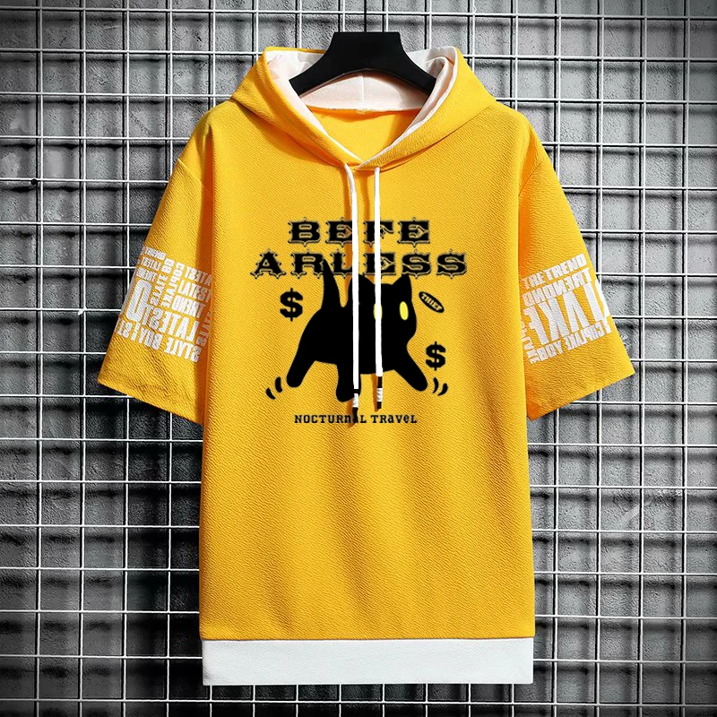 T Shirt for Men Clothing Streetwear Hoodies Oversized Korea 반팔티 Casual Hat T-shirt Print Graphic Tshirt Anime Sports Gym Hoodie