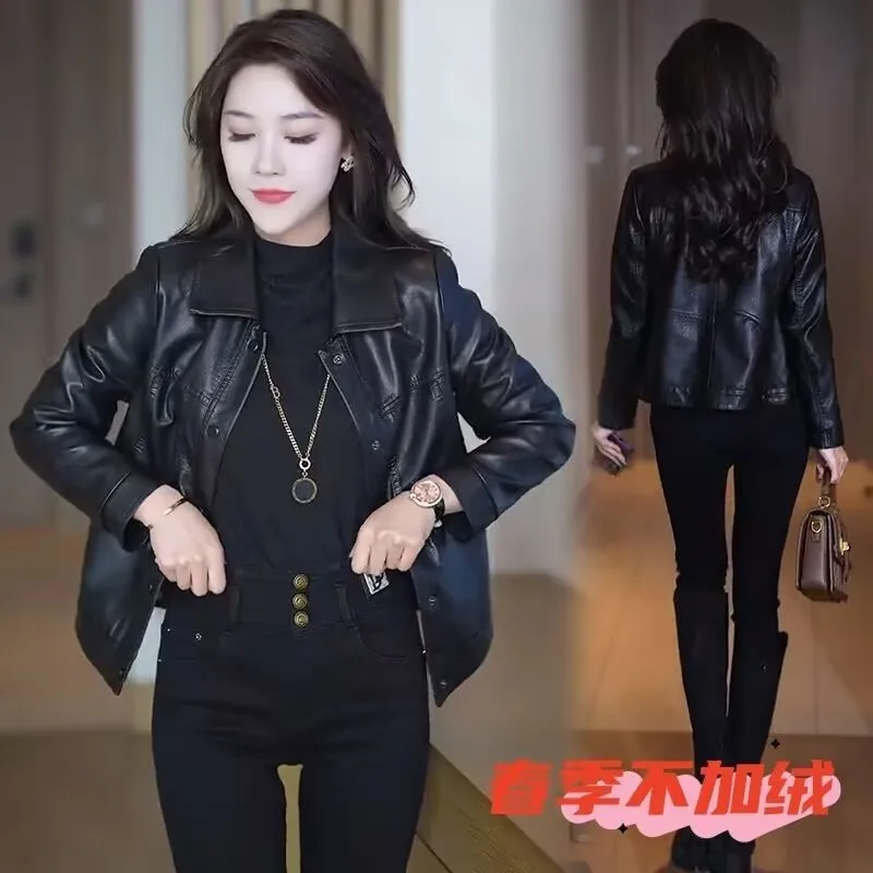 

Spring Autumn Women Large Size 4XL PU Leather Jacket Korean Ladies Fashion Faux Leather Coat 2025 Femme Short Leather Tops Tops