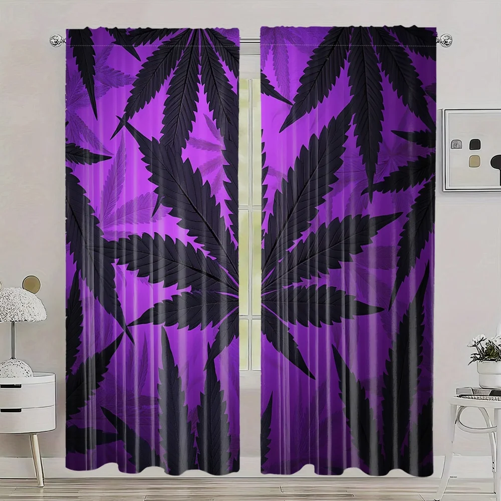 

2pcs Classic Black Leaf Print Curtains – Light Filtering for Living Room & Adult Spaces, Fits Various Window Sizes