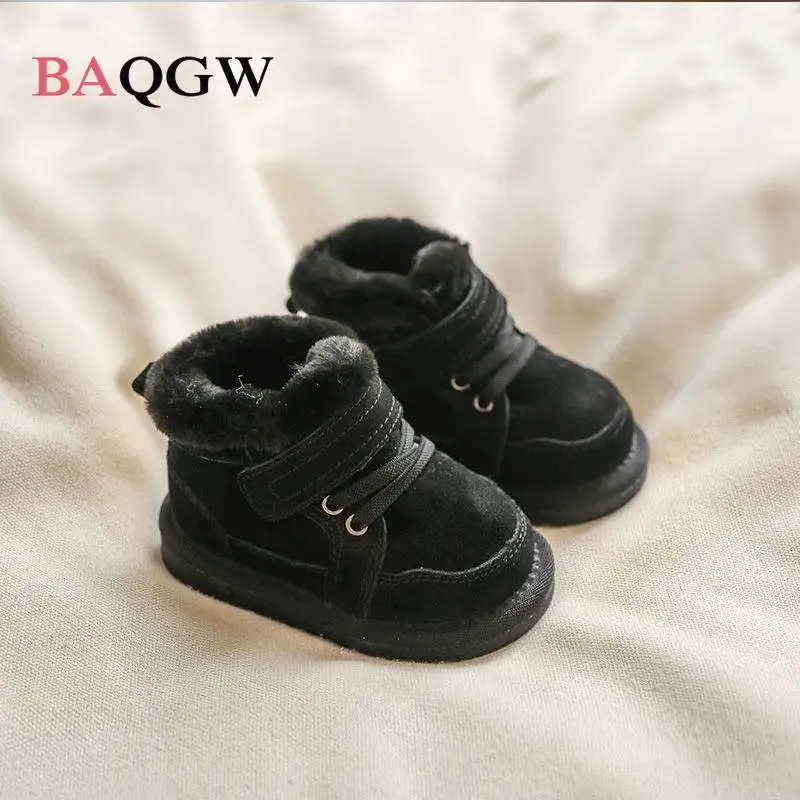 Winter Baby Boots Unisex Leather Cute Warm Plush Rubber Sole Toddler Kids Sneakers Fashion Little Boys Girls School Boots