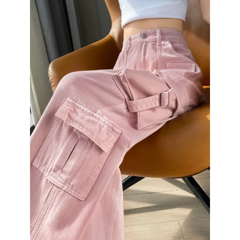 Pink Women's Work Pants For Spring And Summer, High  Slimming, Straight-Leg, Loose-Fitting, Wide-Leg, Stylish