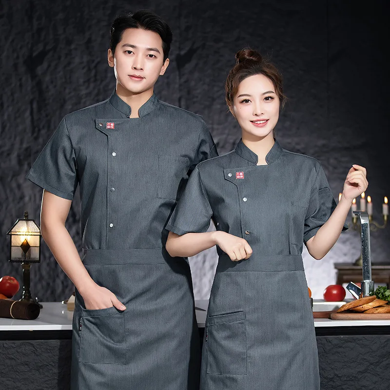 Uniforme de travail de cuisine de Restaurant d'hôtel, veste de Chef à manches courtes, manteau de cuisine blanc d'été pour boulangerie et pâtisserie