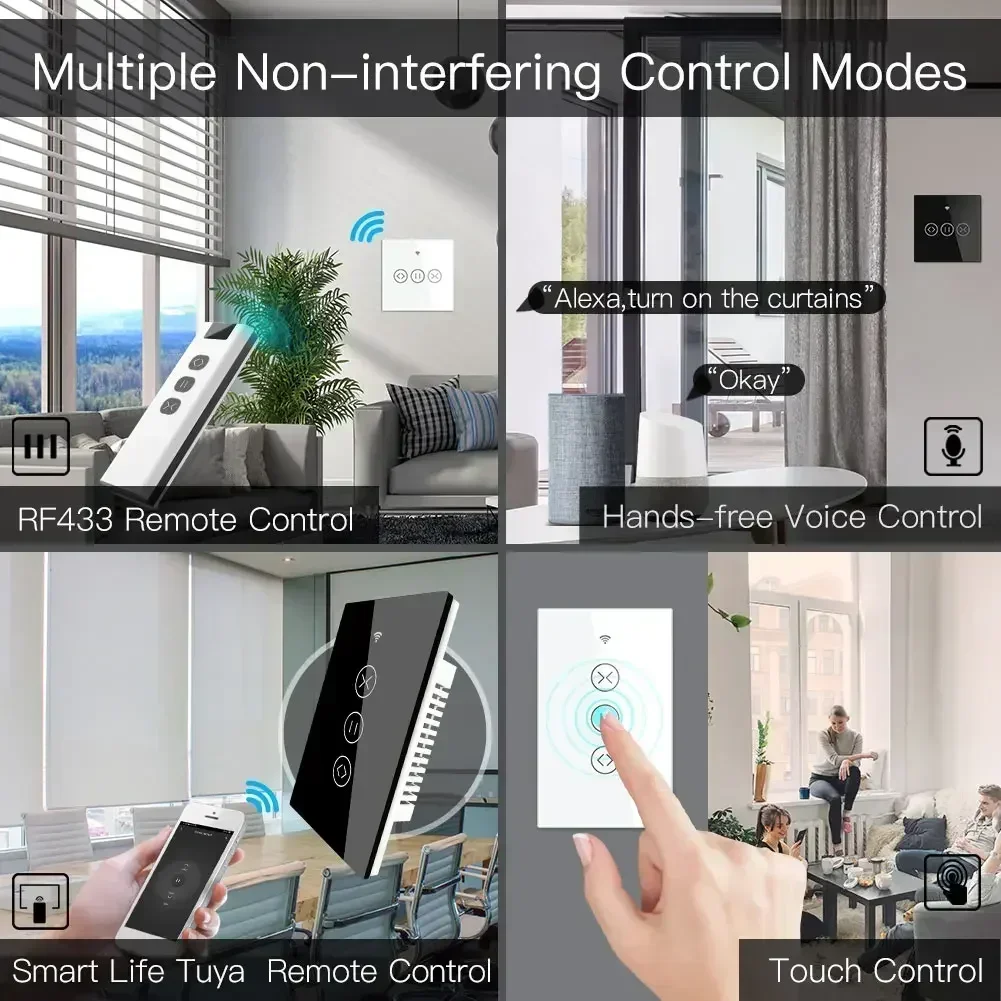 Imagem -03 - Interruptor de Cortina Inteligente com Wifi Eua ue e Rf433: Controle de Toque Integração de Aplicativo Tuya Smart Life Controle Remoto Completo wi Compatível