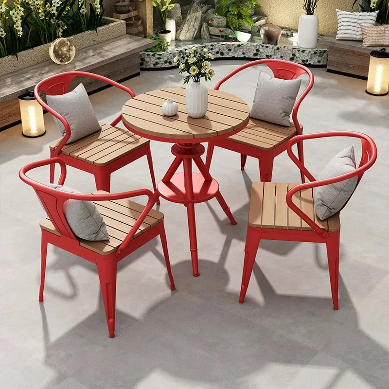 

Outdoor Metal Dining Table and Chair Set Terrace Milk Tea Shop Balcony Cafe Outdoor Cafe Use Bar Furniture Set
