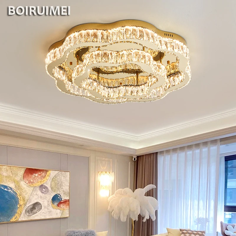 Modern Luxury Crystal Ceiling Light Simple Creative Living Room Chandelier Light Bedroom  2023 New Petal Shape Home Luminaire