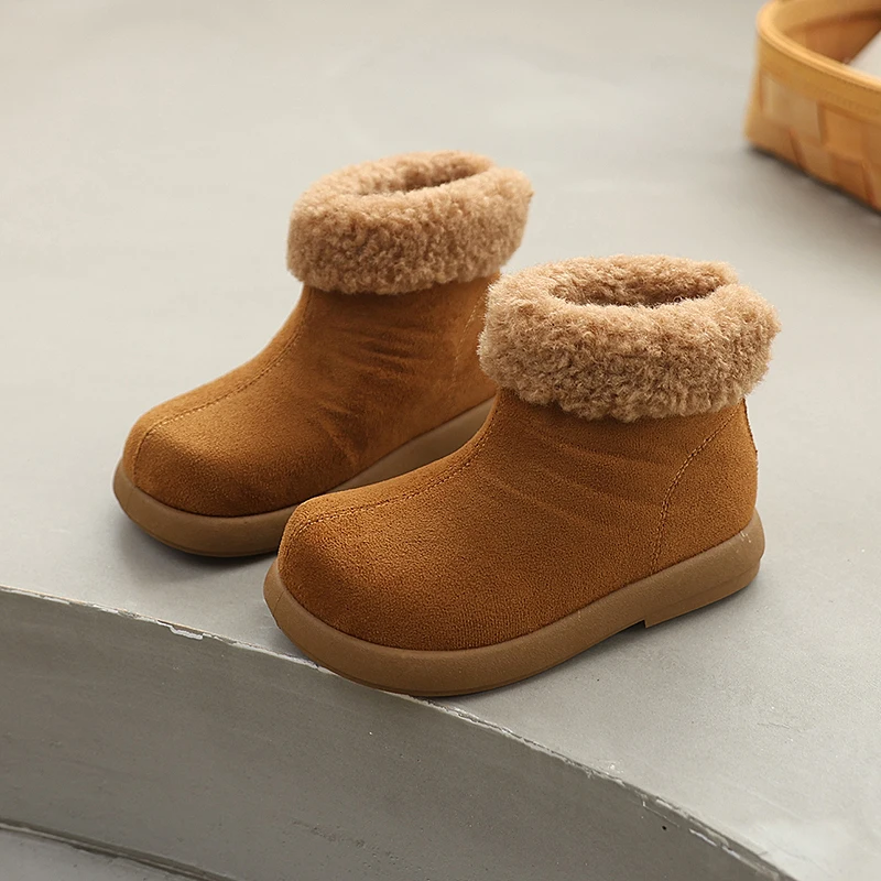 

Classic New Girls Winter Cotton Boots Fashion Outdoor Kids Plush Boots for Princess Solid Color Causal Children's Plush Boots