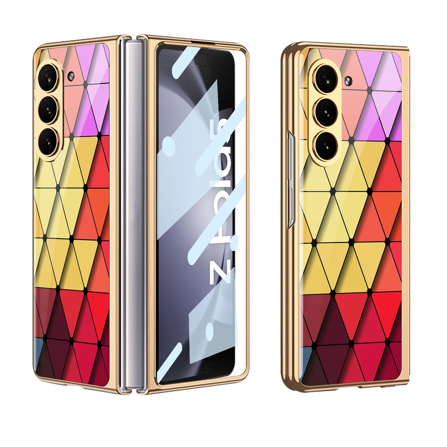 Luxury Plating Screen Glass Case For Samsung Galaxy Z Fold 6 5 Case Back Painted Pattern Glass Plastic Cover For Galaxy Z Fold 6