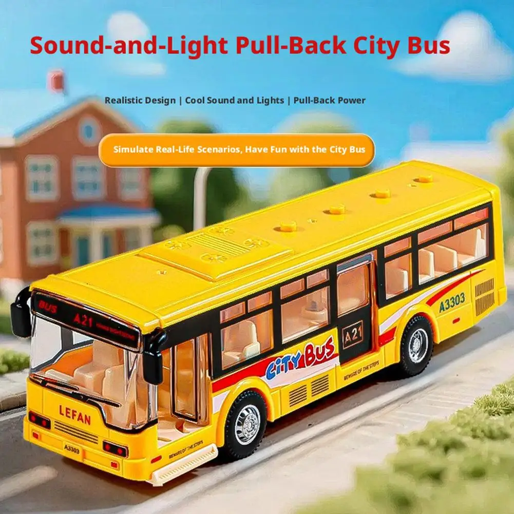 Pull Back City Bus Toy Realistic Diecast Simulation Public Transit Vehicle Friction Powered Model Car for Kids Gift