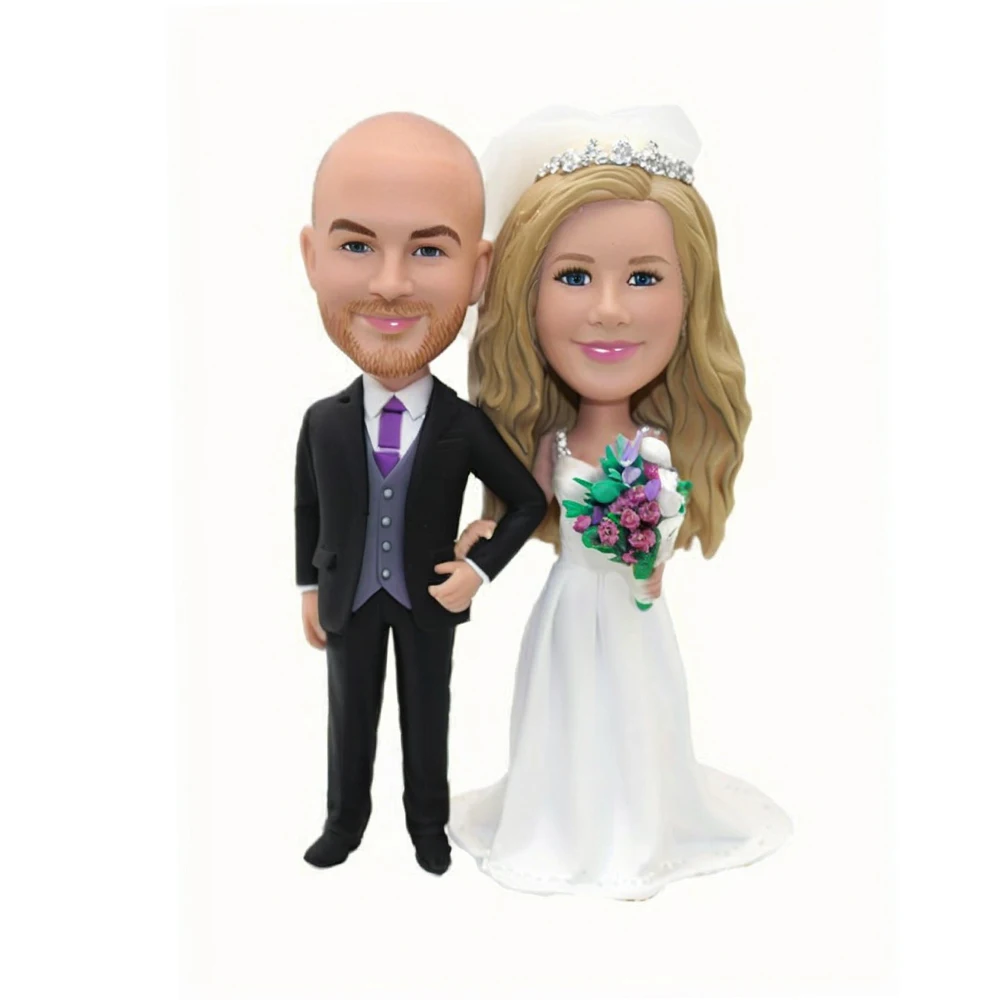 Aangepaste bruiloft bobblehead, handgemaakte bruid en bruidegom taarttopper, gepersonaliseerd handgemaakt beeldje op basis van uw foto - afbeelding 2
